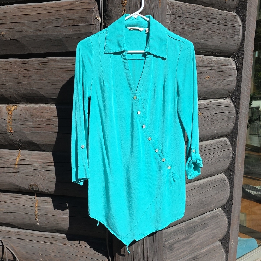 Soft Surroundings Turquoise Button-Up Blouse